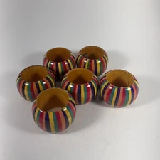 Set of 6 Simplex Napkin Rings Bright Abstract Pattern Made in India Multicolor