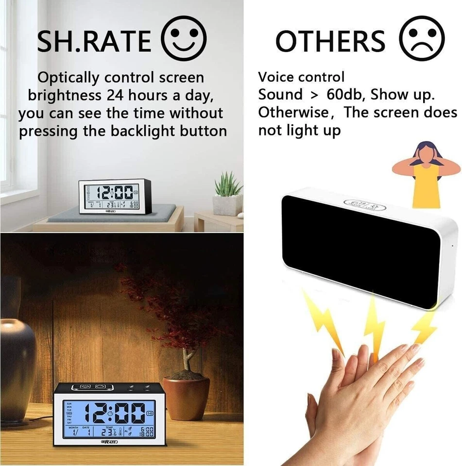 2X Digital Alarm Clock for Bedrooms Night Alarm Clocks, Desk Clock Large Display - Image 4 of 4