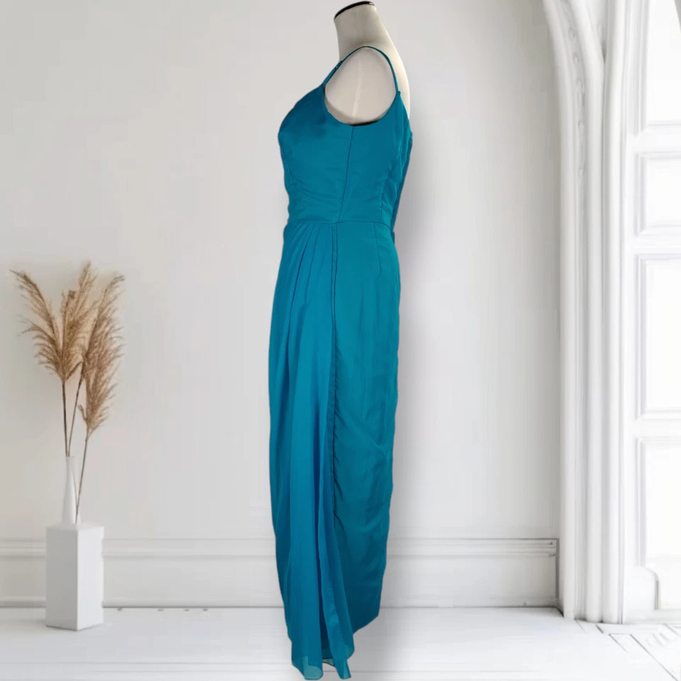 Винтажный 50-х драпированный Wiggle коктейльное платье размер 6 шифоновое драпировки стороны разрез - Изображение 4 из 4