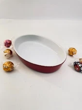 Emile Henry France Red and White Vintage Oval Baking Dish 5 3/4" x 8.5"