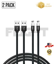 2-Pack 6ft Heavy Duty Fishnet Type C Cable for Android Samsung HTC LG Charger