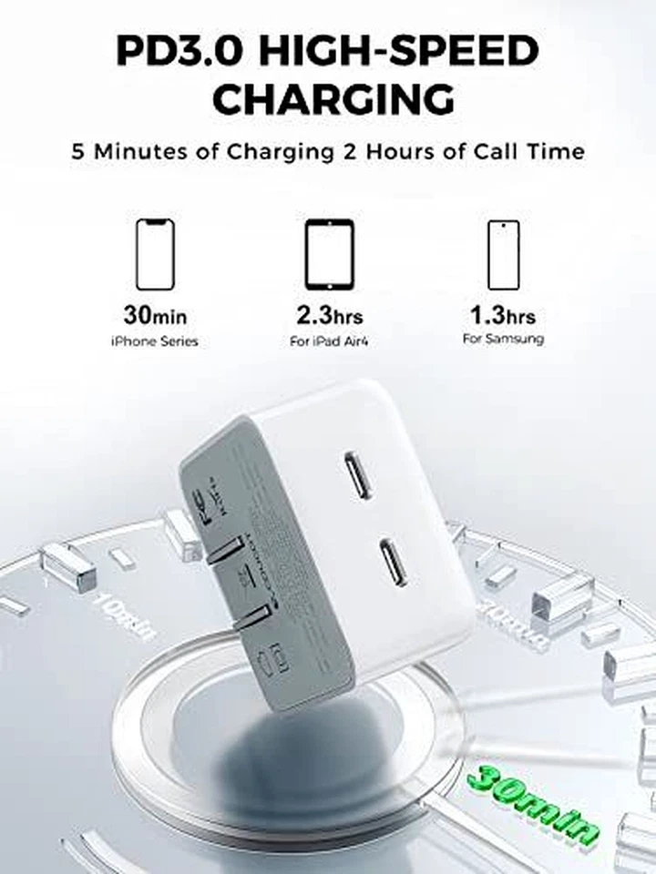 Lote Adaptador Cubo Cargador Rápido 35W USB-C Doble Puerto PD Para iPhone 16/15/14/13/Pro Foto 2 de 4