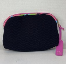Estee Lauder "Palm Beach" Makeup/Cosmetic Zipper Bag 8.75x6.25x2 Black/Pink