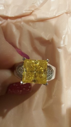 SZ 10* HSN VW? PRINCESS CUT CANARY YELLOW/CLEAR ABSOLUTE CZ RING SS - Picture 8 of 24
