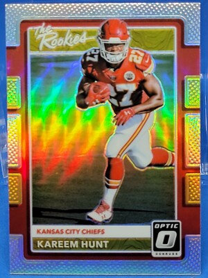 KAREEM HUNT 2017 OPTIC THE ROOKIES HOLO SILVER PRIZM RC INVEST DONRUSS #23