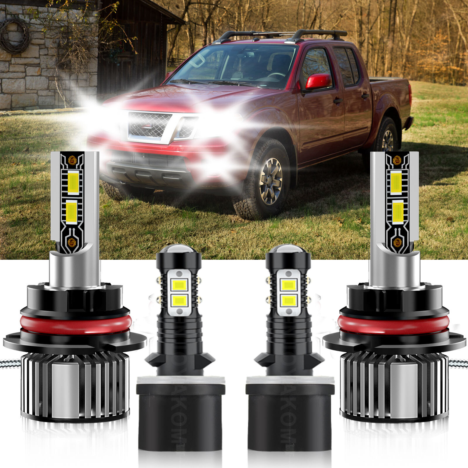 4Pcs 6500K LED Headlight & Fog Light Bulb Kit for 2003-2004 Nissan Frontier