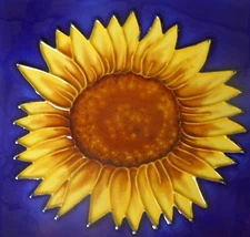 Sunflower hand painted ceramic art tile coaster 4 x 4 inches with back