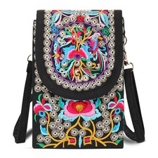 Small Retro Embroidery Crossbody Cell Phone Bag for Women with Adjustable Strap