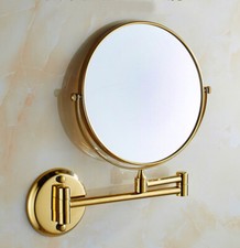 Polished Gold Double Side Makeup Mirror Folding Wall Mounted 3x Magnifying