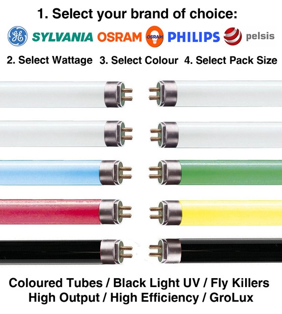 Packs of T5 Fluorescent Tubes High Output, high Efficiency, Coloured, UV, GroLux eBay