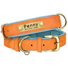 PERSONALIZED Soft Leather Dog Collar Custom Puppy Cat Name Free Engraved XS-XL