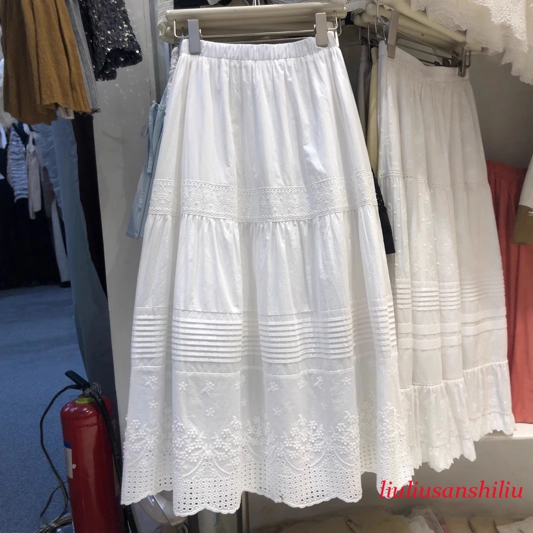 Cotton Embroidered Skirt Women Pleated Skirt Elastic Waist A-shaped Skirt, White
Opens in a new wind