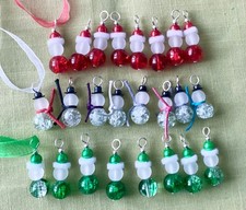 24 Handmade Top Quality Glass Crackle Bead Christmas Santa Snowman Elf Charms
