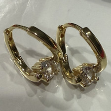 Gold Plated Huggie Hoop Earrings Clear Round ...