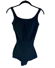 VTG 60s Mod Rockabilly Small Black One Piece Open Back Romper Swimsuit USA