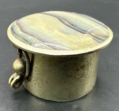 Vintage Alpaca Mexican Silver Trinket Pill Box w/ Abalone Shell MOP Top 1 
