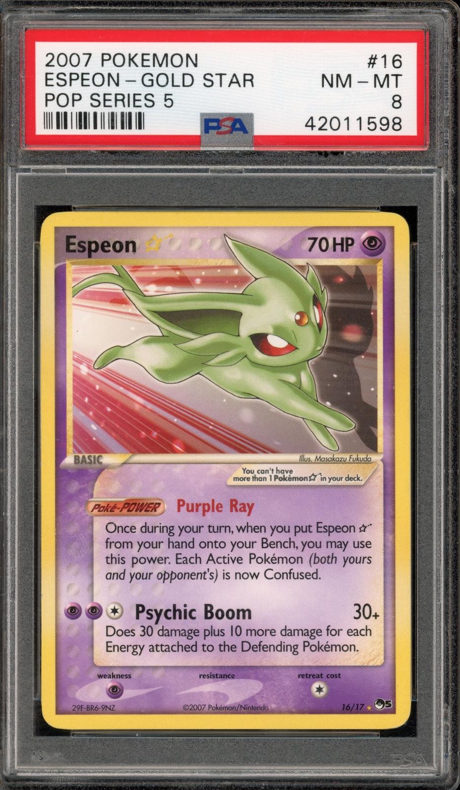Pokemon Espeon Gold Star Pop Series 5 16/17 PSA 8
