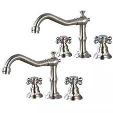 8 inch Widespread Cross-Handle Bathroom Sink Faucet in Brushed Nickel 2-Pack