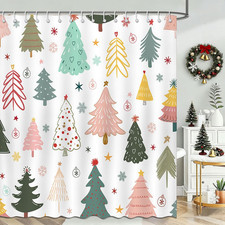 Christmas Shower Curtain 72x72 Red Xmas Tree Waterproof Bathroom Decor