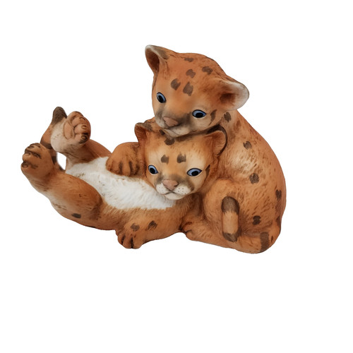 Masterpiece By Homco Curious Cougars Two Cubs Frolicking VTG Porcelain Figurine