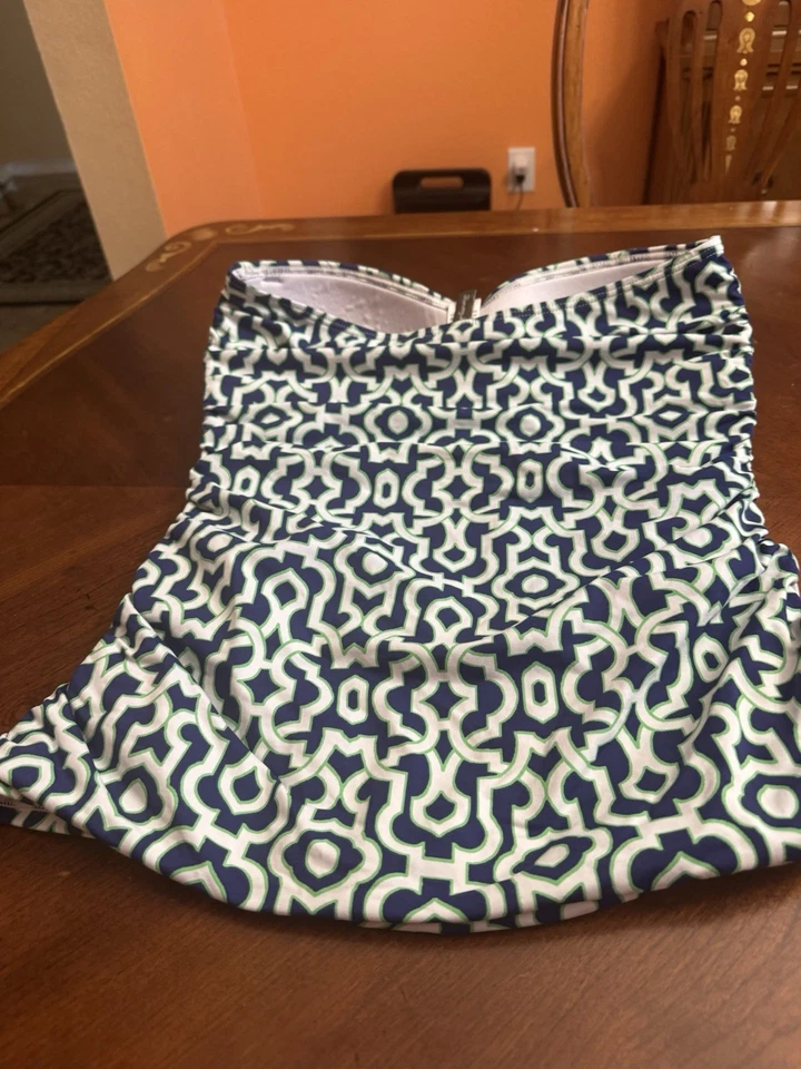 Tommy bahama без бретелек Бандо купальный костюм Топ с подкладкой синий зеленый белый танкини L - Изображение 3 из 4