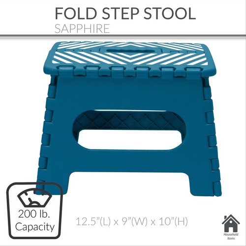 Plastic 9" Stripe Top Folding 1 Step Single Step Stool Easy Carry Handle - Picture 3 of 6