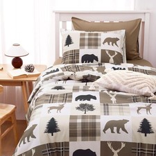 Rustic Comforter Set, Cabin Christmas Lodge Western Country Bear Deer Moose