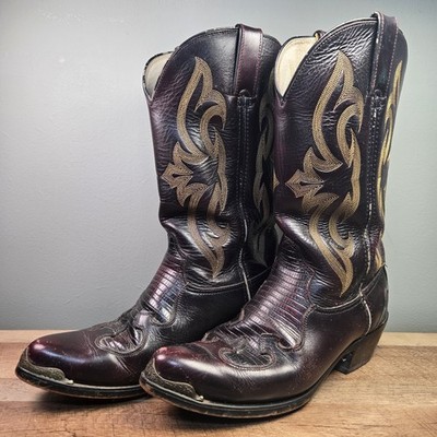 Vtg Durango Boots Mens Size 9D Black Leather Dragon Pointed Toe Western Cowboy