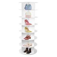 7-Tier Rotating Shoe Rack Tower 360° Spinning Shoe Display Carousel White