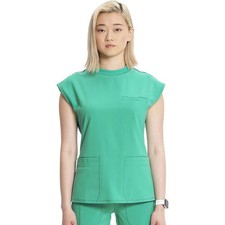 Cherokee Scrubs Infinity Mock Neck Top Palm Leaf Teal Women's L