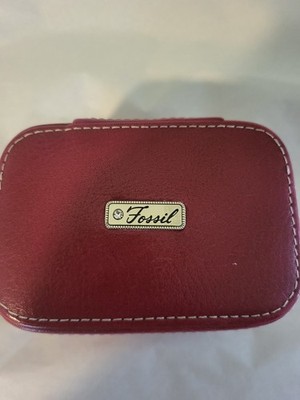FOSSIL Pink Leather Small Jewelry Case Box Zip Around Travel Compact