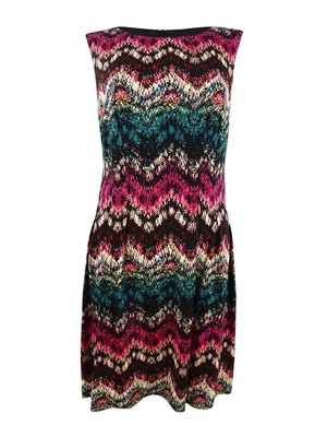Connected Women's Petite Chevron-Print Dress (10P, Teal Multi) 888815929361