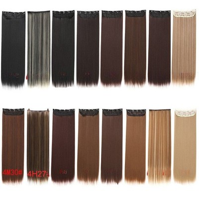 Natural Look 60cm Glatthaar Extensions mit 5 Clips Hitzebeständige Faser