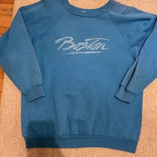 Vintage Boston Chalk Style Crewneck Sweatshirt Turquoise Sz Lg VTG Good Conditio