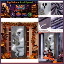 Halloween Ghost Door Cover Decor 71x35 Inch Polyester Fabric Wall Hanging