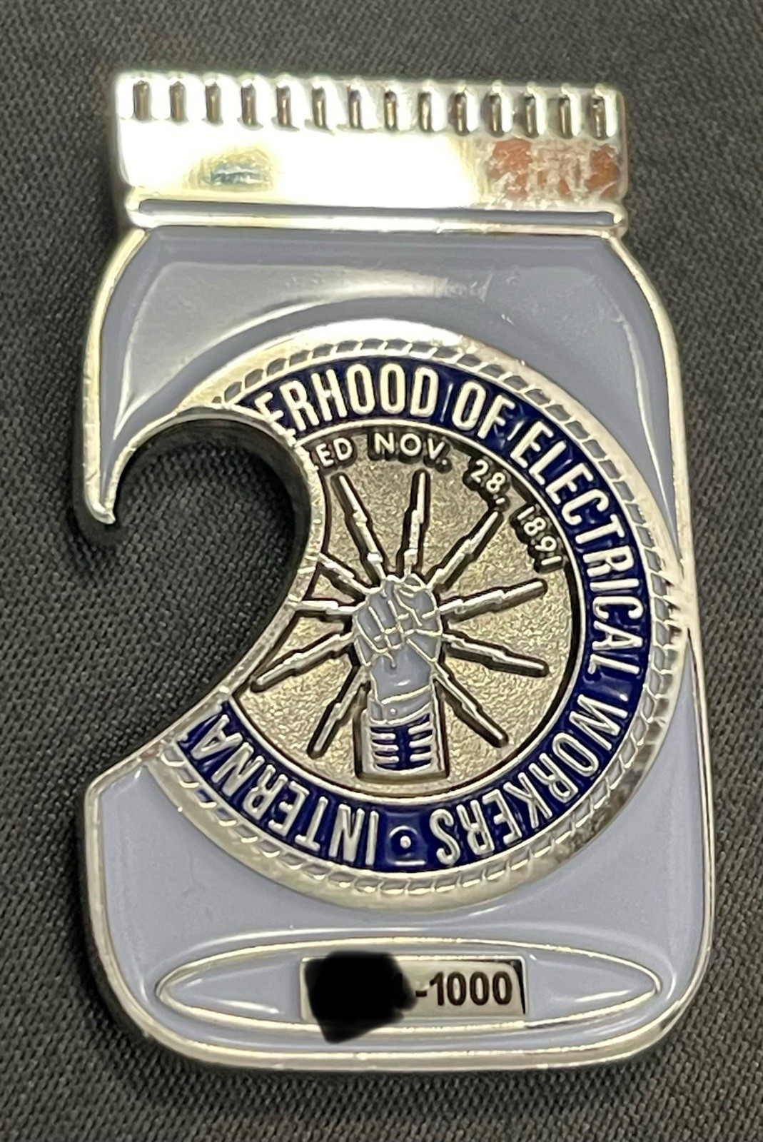 IBEW Local 855 Challenge Coin Muncie Indiana Moonshine Mason Jar Bottle Opener