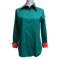 Laura Mae Button Up 36 L Floral Tulip Cottage Prairie Dark Green 60’s 70’s Vtg