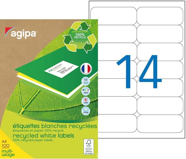 agipa Recycling Vielzweck-Etiketten 99,1 X 38,1 Mm Weiß 1.400 Etiketten-image