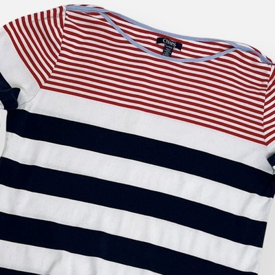 Chaps Striped Top Womens XL Boatneck Red White Blue Coastal Sailing Preppy