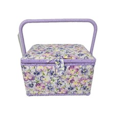 Sewing Box Floral  Contents Bundle Cotton Pins Needles Elastic Plus More 7"X 11"