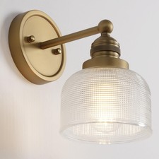 Gold Wall Sconces,Vintage Bathroom Vanity Light with Hand-Blowing Clear Glass...