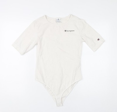 Champion Damen Body Elfenbein L U-Ausschnitt Logo Baumwolle Stretch