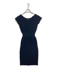 CHANEL Coco Mark Black Knit Long Dress Short Sleeve Size 34 XS France SR1974