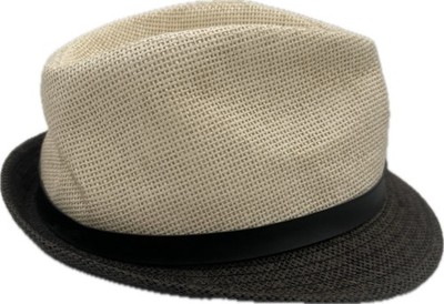 Fedora Straw Hat Size S/M Herringbone Rat Pack Cap Tan Brown Buckle Westend