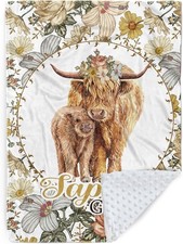 Customized Cow Baby Blanket with Double Layer Dotted Backing for Girls