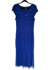 Candalite Cap Sleeve Sequin Lace Royal Blue Dress Formal Evening Gown L Large