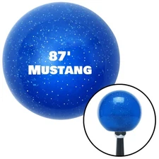 White "87 Mustang" Blue Metal Flake Shift Knob w/ M16x1.5 Insert Shifter Auto