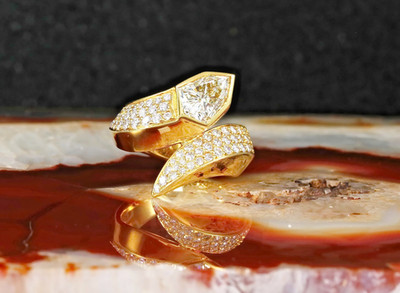 C' EST LAUDIER - Designer RING Schlange | 1,87ct. Solitär + 1,31ct. | 750er Gold