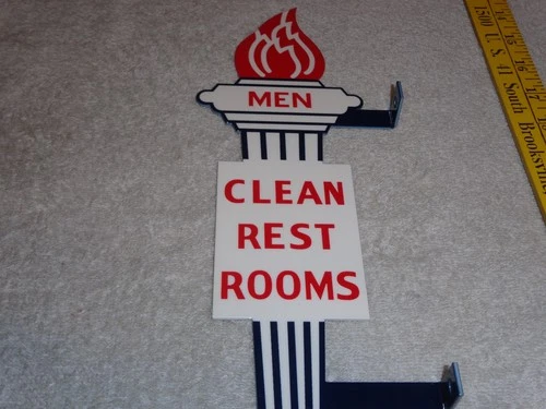VINTAGE STANDARD GASOLINE TORCH MEN DIE-CUT RESTROOM 13" METAL OIL BATHROOM SIGN