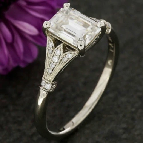 Art Deco Vintage Style 2Ct Lab Created Diamond Engagement 14K White Gold FN Ring